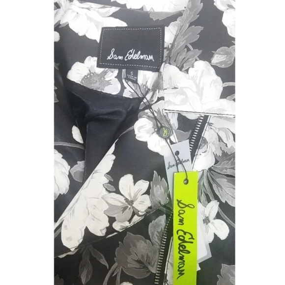 🔥SOLD🔥Sam Edelman Gray Black White Vegan Leather Floral Moto Jacket Size S NWT - Picture 8 of 9